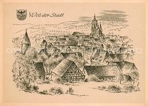 AK / Ansichtskarte 73873997 Weil_der_Stadt Staedtebild aus alten und neuen Tagen Zeichnung Weil_der_Stadt