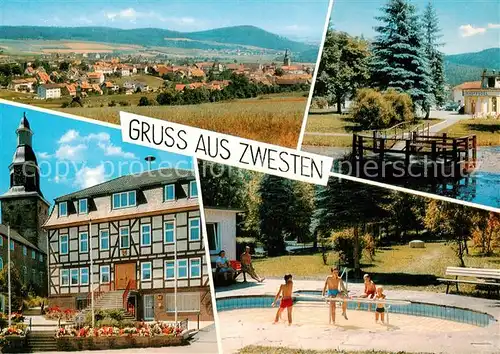 AK / Ansichtskarte 73873999 Zwesten_Bad Hotel Cafe Treisberg Panorama Spielplatz Zwesten_Bad