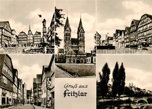 AK / Ansichtskarte  Fritzlar Markt mit Rolandsbrunnen Dom Am Markt Kasseler Strasse Stadtblick Fritzlar