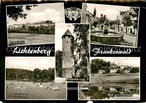 AK / Ansichtskarte  Lichtenberg_Oberfranken Panorama Markt Brunnen Schwimmbad Burgruine Teilansicht Lichtenberg Oberfranken