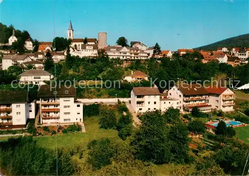 AK / Ansichtskarte  Lindenfels_Odenwald Haus Karina Kirche Turm Panorama Lindenfels Odenwald