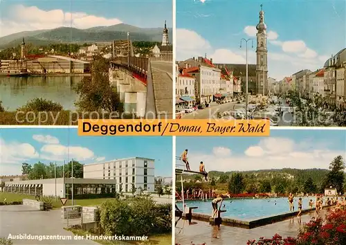 AK / Ansichtskarte 73874049 Deggendorf_Donau Donaubruecke Markt Ausbildungszentrum der Handwerkskammer Schwimmbad Deggendorf Donau