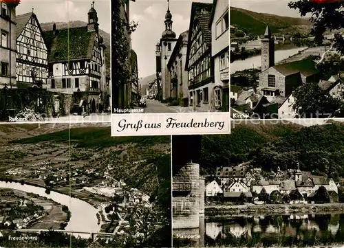 AK / Ansichtskarte  Freudenberg_Baden Rathaus Hauptstrasse Kirche Panorama Mainpartie Freudenberg_Baden