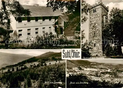 AK / Ansichtskarte  Suhl_Thueringer_Wald HO Gaststaette Domberg Turm auf dem Domberg Panorama Blick vom Domberg Suhl_Thueringer_Wald