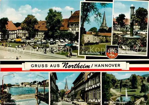 AK / Ansichtskarte  Northeim Muensterplatz St Stixtikirche Brunnen Schwimmbad Hagenstrasse Am Bleichenwall Northeim