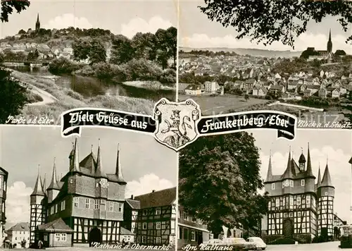 AK / Ansichtskarte  Frankenberg__Eder Ederpartie Stadtblick Rathaus am Obermarkt Am Rathaus 