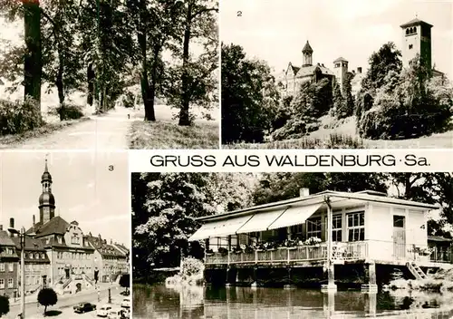 AK / Ansichtskarte 73874126 Waldenburg_Sachsen Eichenalle Schloss Rathaus Gruenefelder Park Gaststaette Parkschloesschen Waldenburg Sachsen