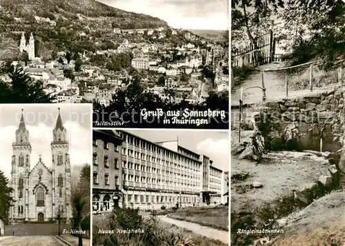 AK / Ansichtskarte  Sonneberg__Thueringen Panorama Ev Kirche Kreishaus Ringleinsbrunnen 