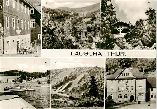 AK / Ansichtskarte  Lauscha Museum fuer Glaskunst Panorama Lauschenstein Schutzhuette Schwimmbad Drei Schanzen Anlage HO Gaststaette Fridolin Lauscha