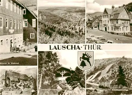 AK / Ansichtskarte 73874142 Lauscha  Museum fuer Glaskunst Panorama Lauschenstein Schutzhuette Schwimmbad Drei Schanzen Anlage Lauscha