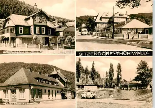 AK / Ansichtskarte  Sitzendorf_Thueringen FDGB Erholungsheim Max Kirchner HO Hotel Zur Linde Bahnhof Sitzendorf Unterweissbach Schwimmbad Sitzendorf Thueringen