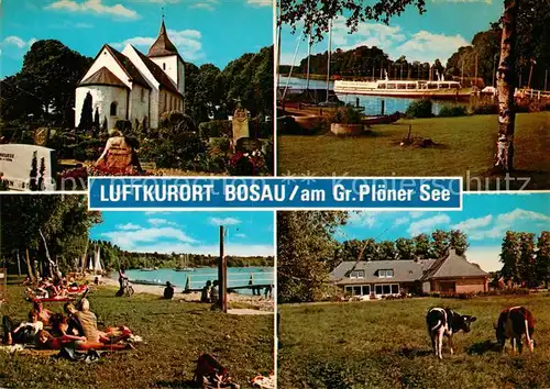AK / Ansichtskarte 73874170 Bosau_Ostholstein Kirche Ploener See Strand Weide 
