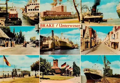 AK / Ansichtskarte  Brake_Unterweser Weserpartie Hotel Kaserne Aussenkaje Schiffahrtsmuseum Pier Kreisamt Breitestrasse Brake Unterweser