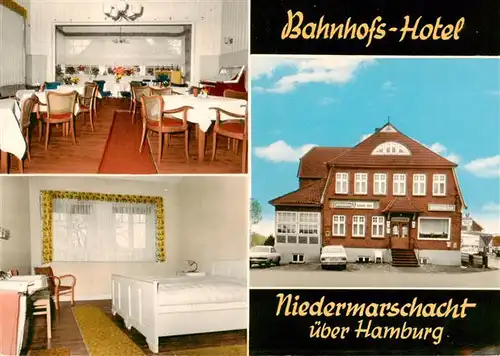 AK / Ansichtskarte 73874309 Niedermarschacht_Harburg Bahnhos-Hotel Restaurant Fremdenzimmer Verlagsstempel 