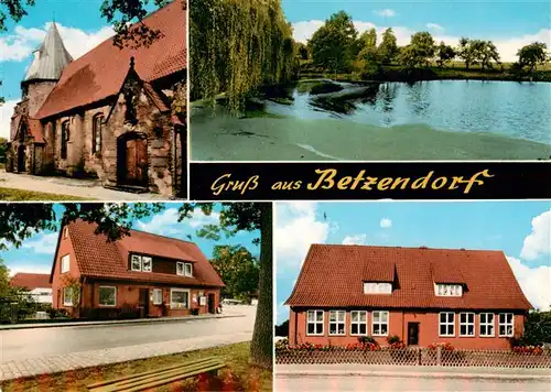 AK / Ansichtskarte 73874314 Betzendorf__Lueneburg Kirche Teilansichten Ladengeschaeft Partie am See 