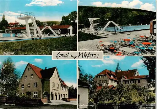 AK / Ansichtskarte  Niefern Freibad Rathaus Niefernburg Niefern