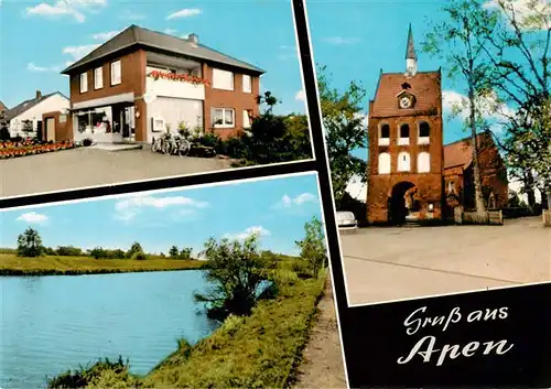 AK / Ansichtskarte 73874556 Apen_Ammerland_Niedersachsen Teilansichten Kirche Partie am Wasser 