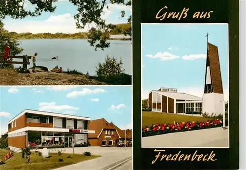 AK / Ansichtskarte  Fredenbeck Partie am See SPAR-Markt Kirche Fredenbeck