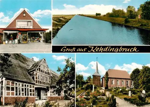 AK / Ansichtskarte 73874582 Kehdingbruch_Belum Ladengeschaeft Kirche Kanal 