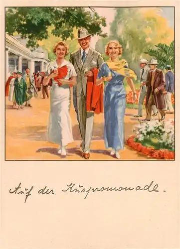 AK / Ansichtskarte 73874645 Bad_Liebenstein Auf der Kurpromenade Illustration Bad_Liebenstein