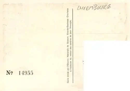 AK / Ansichtskarte  Luxembourg__Luxemburg Carte émise par l Oeuvre Nationale de Secours Grande-Duchesse Charlotte No. 14955 
