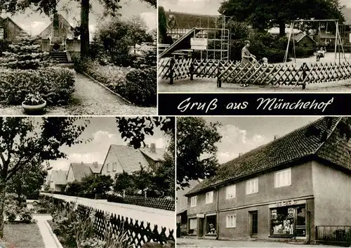 AK / Ansichtskarte  Muenchehof_Harz Ortsmotiv Wohnhaeuser Ladengeschaeft Kinderspielplatz Park Muenchehof Harz