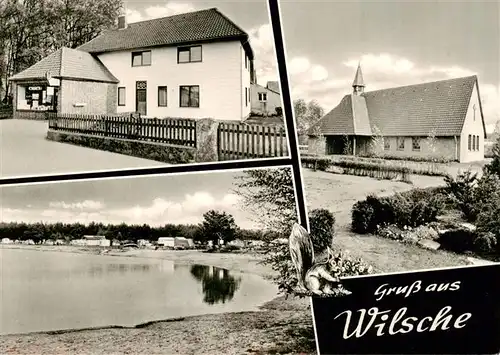 AK / Ansichtskarte  Wilsche_Gifhorn Ladengeschaeft Kirche Campingplatz am See 