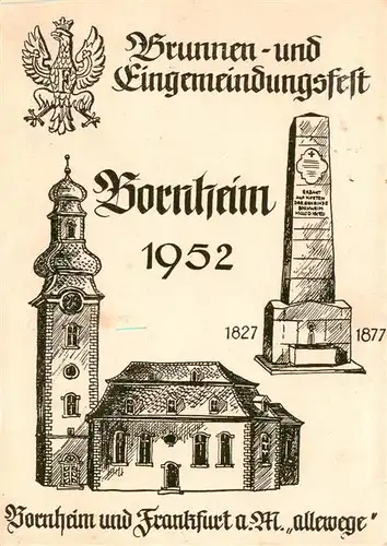 AK / Ansichtskarte  Bornheim_Hessen_Frankfurt_Main Brunnen und Eingemeindungsfest Illustration 