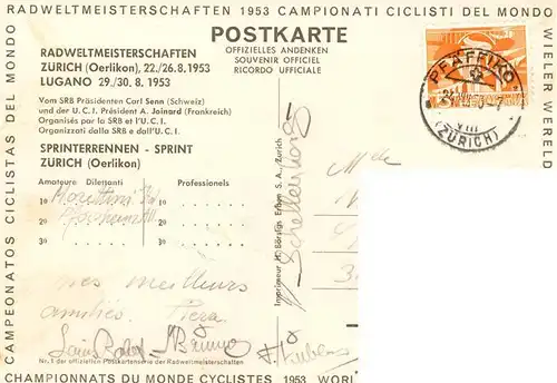 AK / Ansichtskarte  Zuerich_ZH Radweltmeisterschaften 1953 Zuerich_ZH