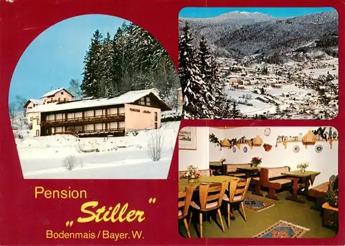 AK / Ansichtskarte 73875015 Bodenmais Pension Stiller Gastraum Winterpanorama Bayerischer Wald Bodenmais
