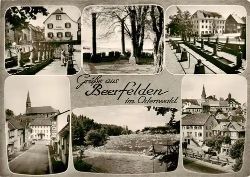 AK / Ansichtskarte  Beerfelden_Odenwald Ortsansichten Gasthaus Kirche Freibad Beerfelden Odenwald