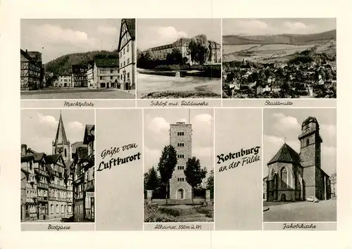 AK / Ansichtskarte  Rotenburg_Fulda Marktplatz Schloss Fuldawehr Panorama Stadtmitte Brotgasse Alheimer Turm Jakobikirche Kupfertiefdruck Rotenburg Fulda