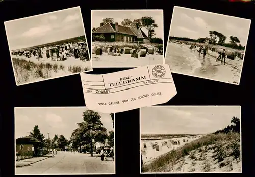 AK / Ansichtskarte  Zingst_Ostseebad Reisetelegramm Strand Ortsstrasse Zingst_Ostseebad