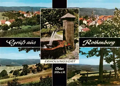 AK / Ansichtskarte 73875098 Rothenberg_Odenwald Ortsansichten mit Kirche Brunnen Landschaftspanorama Naturpark Odenwald Rothenberg Odenwald