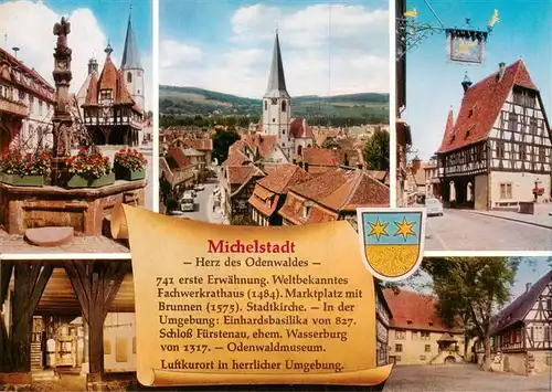 AK / Ansichtskarte 73875134 Michelstadt Altstadt Marktbrunnen Historisches Rathaus Kirche Fachwerkhaus Historie Michelstadt