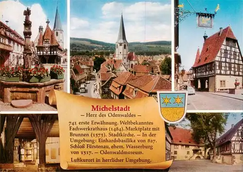 AK / Ansichtskarte  Michelstadt Altstadt Marktbrunnen Historisches Rathaus Kirche Fachwerkhaus Historie Michelstadt