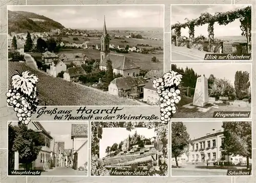 AK / Ansichtskarte 73875355 Haardt__Neustadt_Weinstrasse Panorama Kirche Hauptstrasse Hardter Schloss Rheinebene Kriegerdenkmal Schulhaus 