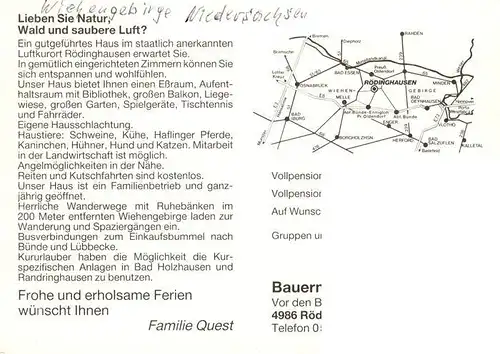 AK / Ansichtskarte  Roedinghausen Bauernhofpension Quest Pferdekutsche Gaststube Tischtennis Liegewiese Roedinghausen