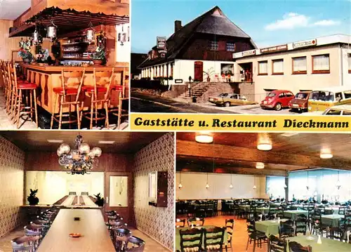 AK / Ansichtskarte 73875447 Bliesdorf_Schashagen Gaststaette Restaurant Dieckmann Bar Kegelbahn Gastraum Bliesdorf Schashagen