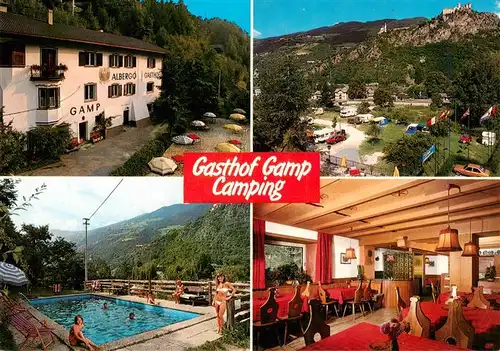 AK / Ansichtskarte 73875471 Klausen__Eisacktal_Suedtirol Gasthof Gamp Camping Pool Gastraum 