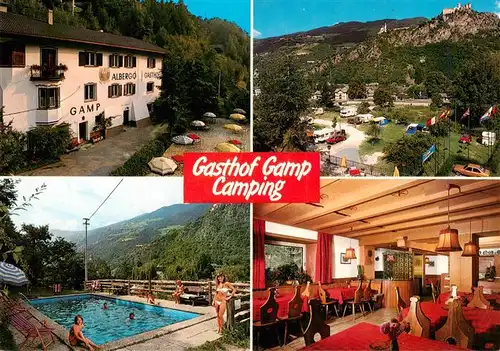 AK / Ansichtskarte  Klausen__Eisacktal_Suedtirol Gasthof Gamp Camping Pool Gastraum 