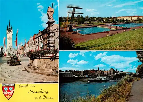 AK / Ansichtskarte  Straubing Marktplatz Schwimmbad Donaupartie Straubing