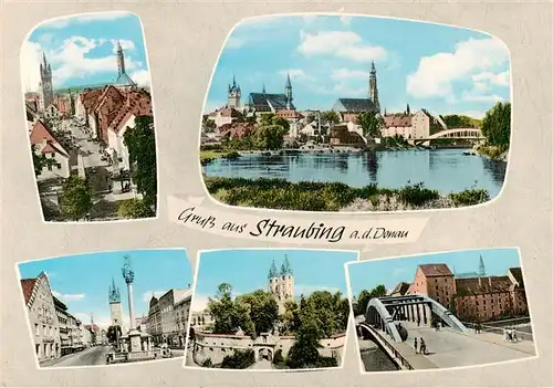 AK / Ansichtskarte 73875514 Straubing Teilansichten Donaupartie Kirchen Bruecken Straubing