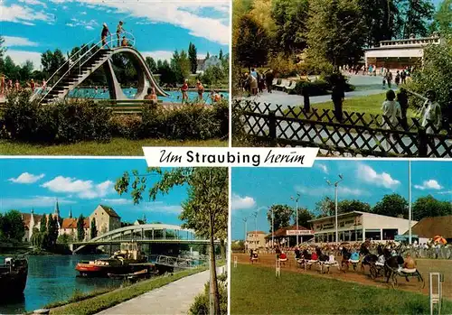 AK / Ansichtskarte 73875517 Straubing Schwimmbad Park Rennbahn Donaupartie Straubing
