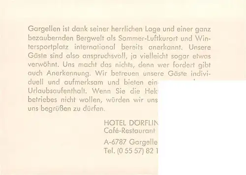 AK / Ansichtskarte  Gargellen_Vorarlberg_AT Hotel Cafe Restaurant Doerflinger Gastraeume Zimmer 