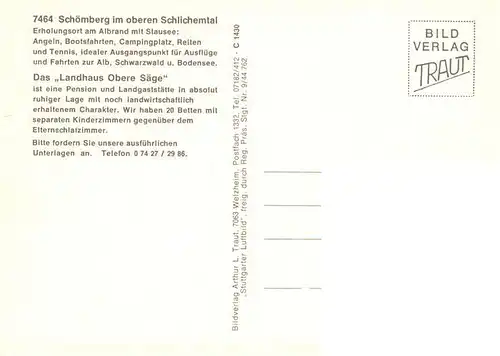AK / Ansichtskarte 73875747 Schoemberg-Schoerzingen Fliegeraufnahme mit Landhaus Obere Saege Schoemberg-Schoerzingen