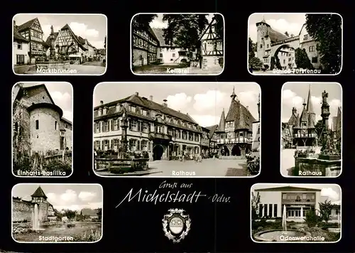 AK / Ansichtskarte 73875769 Michelstadt Marktbrunnen Kellerei Schloss Fuerstenau Einharts Basilika Rathaus Stadtgarten Odenwaldhalle Michelstadt