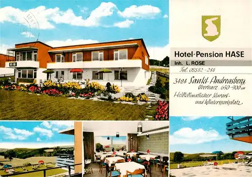 AK / Ansichtskarte 73875787 Sankt_Andreasberg_Harz Hotel Pension Hase Gastraum Terrasse 