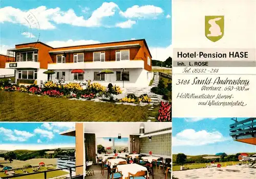 AK / Ansichtskarte  Sankt_Andreasberg_Harz Hotel Pension Hase Gastraum Terrasse 