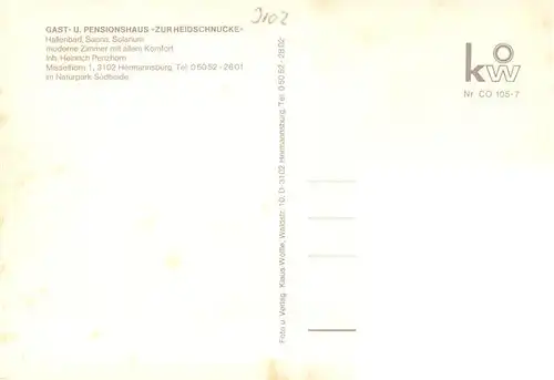 AK / Ansichtskarte 73875867 Hermannsburg Gast- und Pensionshaus Zur Heidschnucke Hermannsburg
